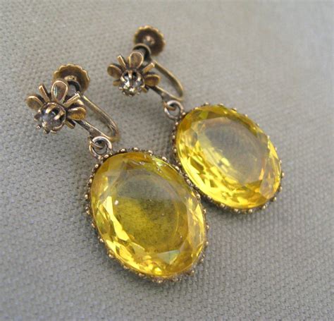 Antique Gemstone Yellow Citrine Earrings