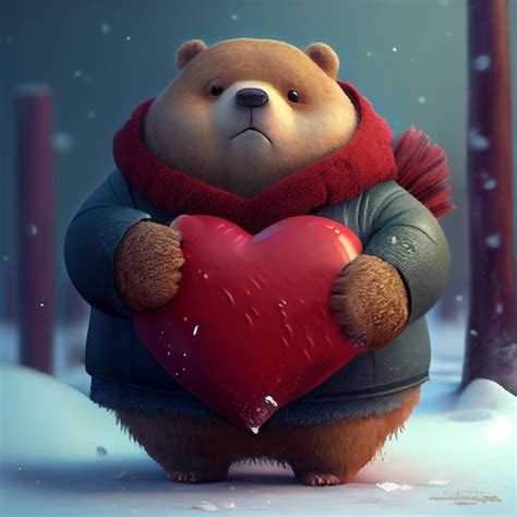 Premium AI Image | cute bear holding a red heart abstract love and hope ...