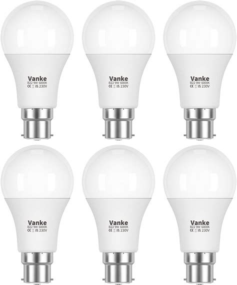 Vanke Bayonet Light Bulb 60w Equivalent Cool White 6000K 9w Energy