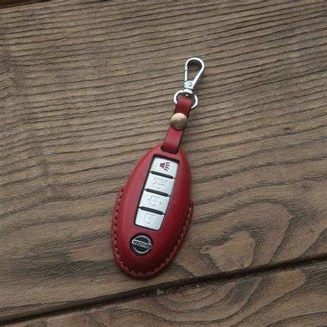 Nissan Pathfinder Key Case Red Leather Key Fob Cover Hand Stitched