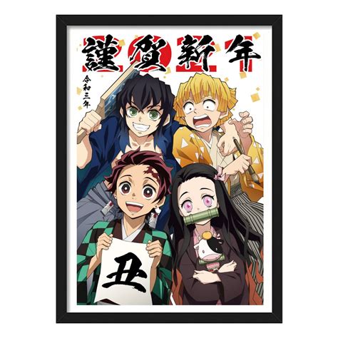 Yourcanvas Tanjiro Nezuko Inosuke Zenitsu Demon Slayer Framed Poster Framed Posters