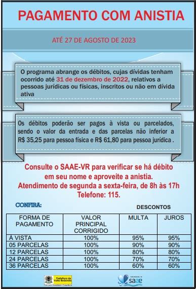 SAAE PAGAMENTO ANISTIA ATÉ 27 DE AGOSTO DE 2023 Prefeitura