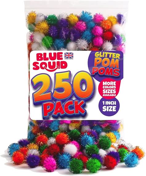 Blue Squid Glitzer Pompons Zum Basteln 250 St 25 Mm Pom Poms Bunte