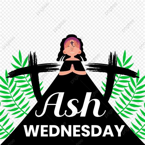 Ash Wednesday A Girl Celebrate Flat Illustrations Black Cross Ash