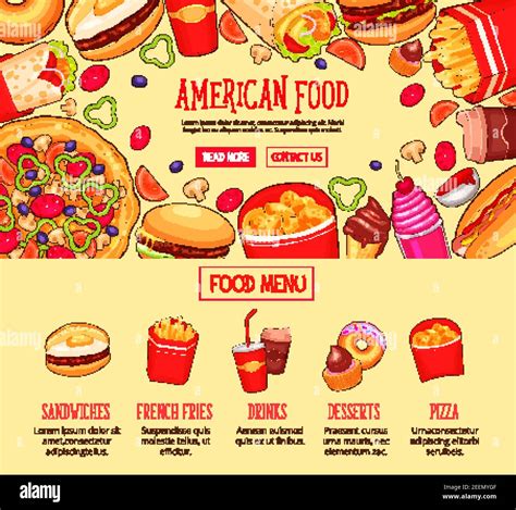 Fast Food Menü Skizzenposter Oder Landing Page Vorlage Vector Fastfood