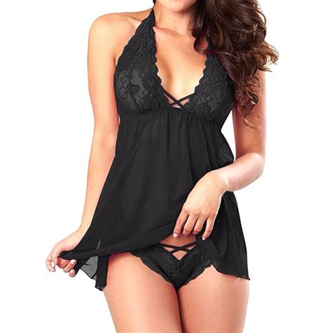 Plus Size Sexy Lace Hang Neck Sexy Temptation Big Yards Pajamas Appeal