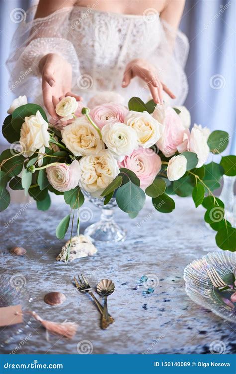 Very Nice Young Woman Holding Big And Beautiful Colorful Flower Wedding