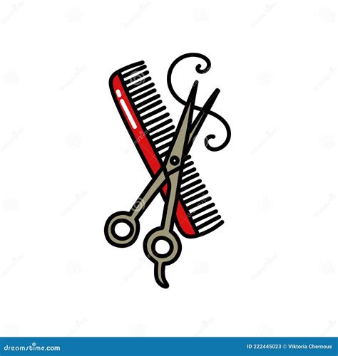 Friseur Schere Und Kamm Doodle Symbol Vektor Farbe Linie Illustration