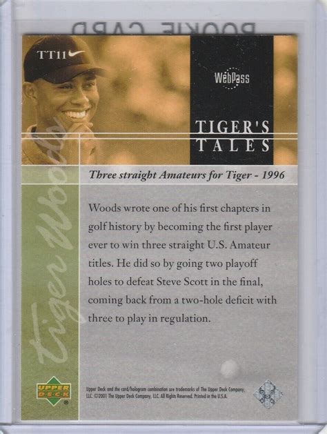 Tiger Woods Rookie Card Upper Deck Tiger Tales The Masters Golf Rc