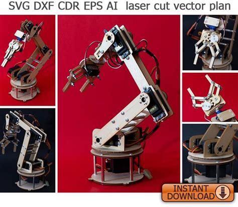 Robot Arm On Servos Laser Cut Files Svg Dxf Vector Plans Etsy Canada