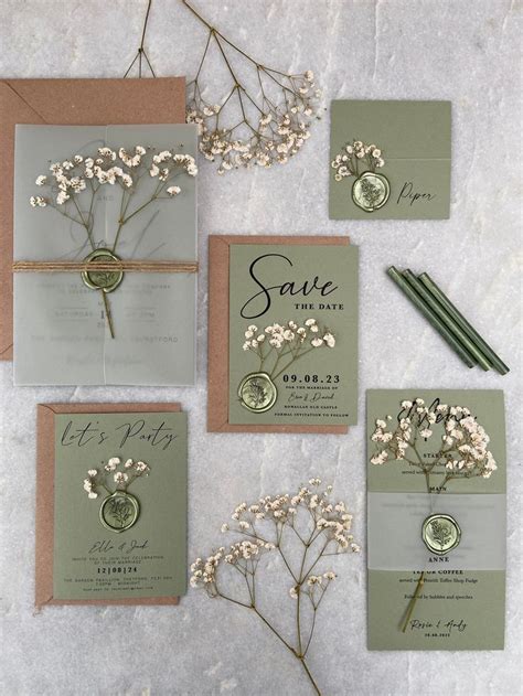 UNPERSONALISED SAMPLE Sage Green Gypsophila Floral Invitation Etsy UK