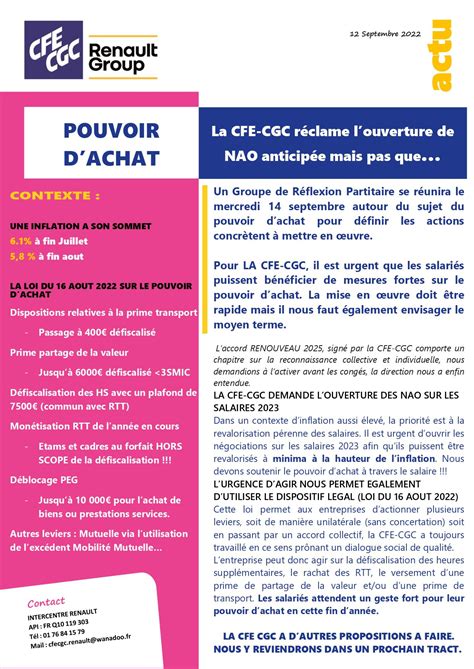 Pouvoir Dachat N Gociation Le Septembre Cfe Cgc Intercentre Renault