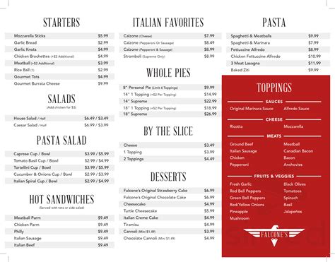 Falcone S Pizza Menu In Edmond Oklahoma Usa