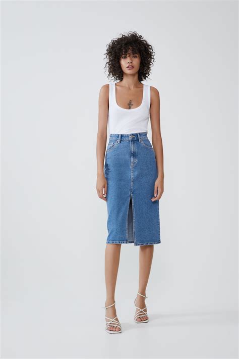 ZARA WOMAN DENIM MIDI SKIRT Skirt Outfits Summer Denim Midi