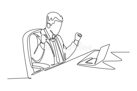 Single One Line Drawing Young Happy Business Man And Business Woman