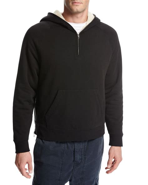 Lyst Vince Sherpa Lined Half Zip Pullover Hoodie In Black For Men