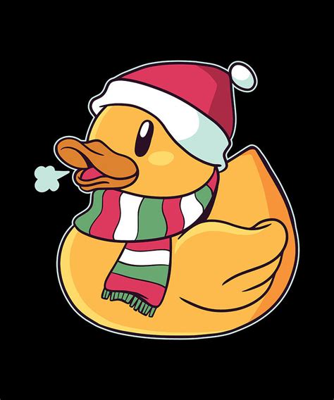 Yellow Rubber Duck Merry Christmas Icon Stock Illustration Clip Art