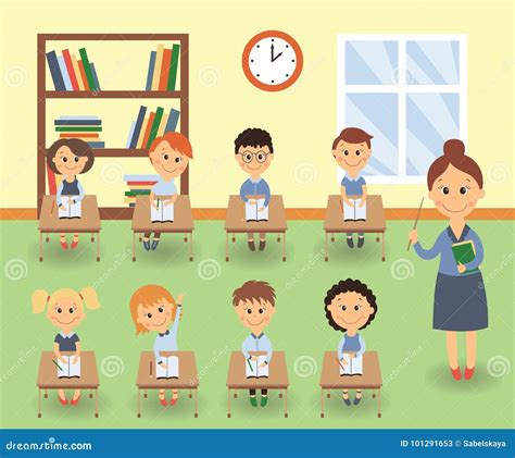 Lezione In Scuola Elementare In Bambini Ed In Insegnante Illustrazione