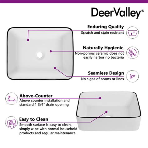 Deervalley Ally White Ceramic Rectangular Vessel Bathroom Sink