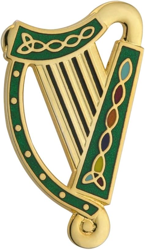 Irish Harp Brooch Gold Plated And Green Made In Ireland Amazonca Jewelry