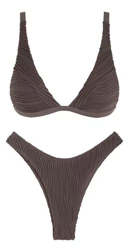 Trajes De Baño Bikini Texturizado De Corte Alto Para Mujer Meses sin