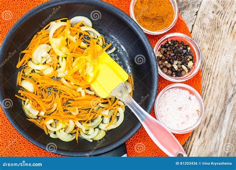 Roasted Carrots And Onions In A Frying Pan Stock Photo Image Of Snack