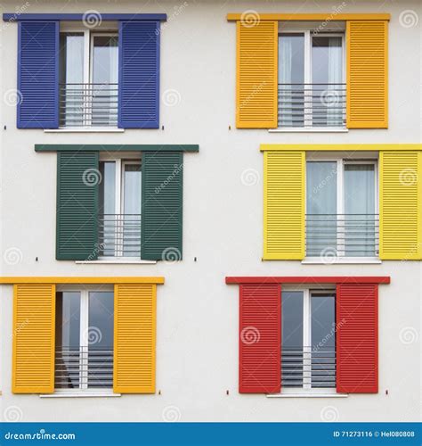 Colorful window shutters stock photo. Image of kindergarten - 71273116