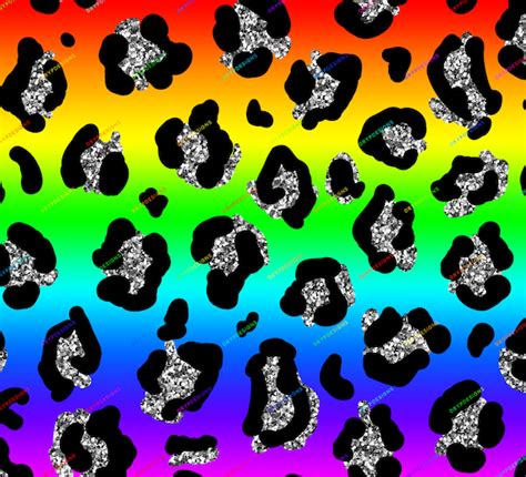 Rainbow Silver Glitter Leopard Print Seamless Pattern Etsy