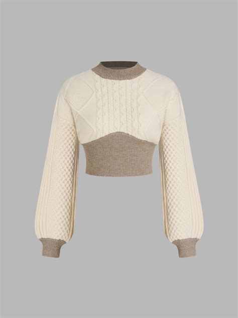 Knit Fabric Cable Knit Contrasting Corset Knitted Long Sleeve Crop Top For Daily Casual Coffee