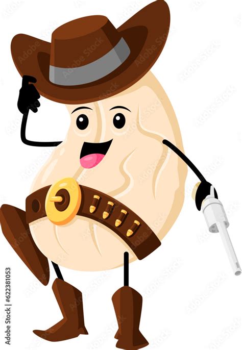 Cartoon Cashew Nut Cowboy Character Vector Western Bandit Or Ranger