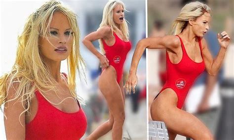 Lily James The Baywatch Babe Slips Into Pamela Anderson S Red Swimsuit