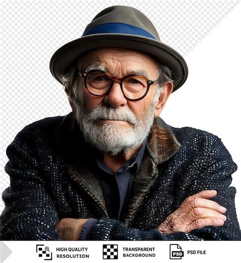 Incre Ble Retrato A Largo Plazo De Un Anciano Con Gafas Y Sombrero