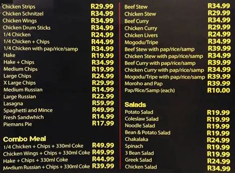 Africa Cuisine Menu Menu For Africa Cuisine Braamfontein Inner City