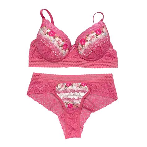 Conjunto de Calcinha e Sutiã Rendado Bojo Floral Lingerie Charmosa