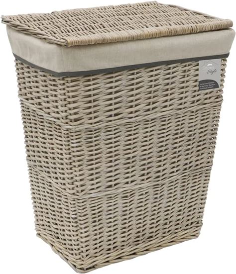 Jvl Arianna Rectangular Tapered Willow Linen Laundry Basket Grey Wash