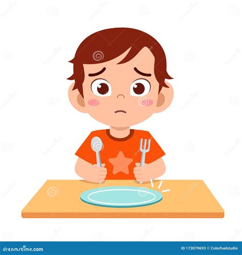Cute Little Kid Boy Feel Hungry Want To Eat Stock Vector - Illustration