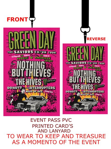 Green Day Tour 2024 The Saviors Tour Pvc Card And Lanyard Etsy