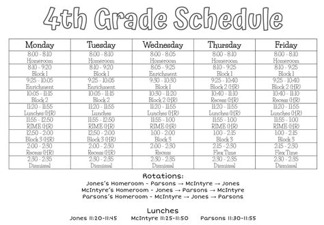 4th Grade Schedules 2022 2023 Fourth Grade Friedberg Elementary School