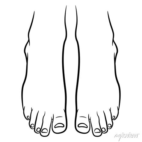 Two Bare Human Feet Black And White Linear Silhouette Cartoon Wall