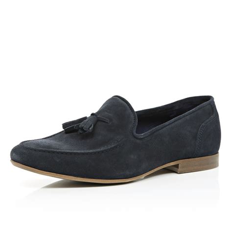 River Island Navy Blue Suede Tassel Loafers in Blue for Men (Navy) | Lyst