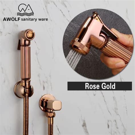 Rose Gold Hand Held Bidet Sprayer Brass Douche Toilet Kit Copper Valve