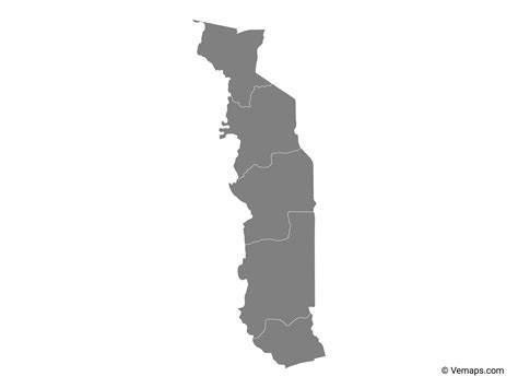 Grey Map Of Togo With Regions Free Vector Maps