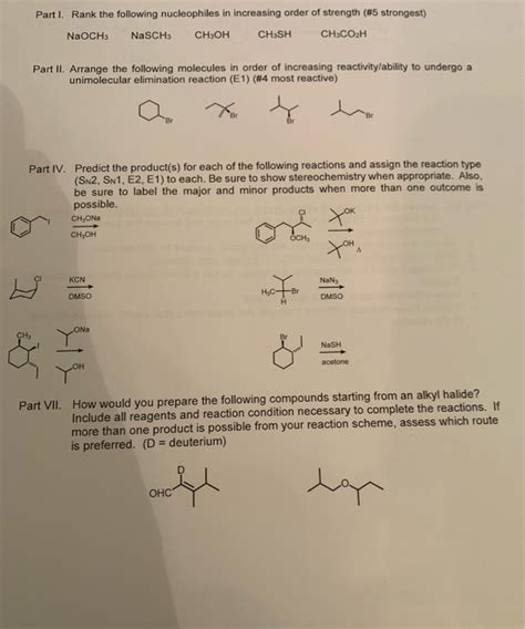 Solved Part I Rank The Following Nucleophiles In Increasing