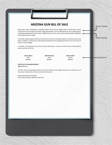 Arizona Firearm Gun Bill Of Sale Template In Word Pdf Google Docs