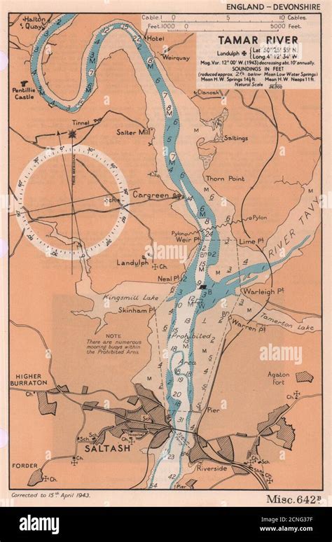 Tamar River And Saltash Sea Coast Chart Cornwall Admiralty 1943 Old Map