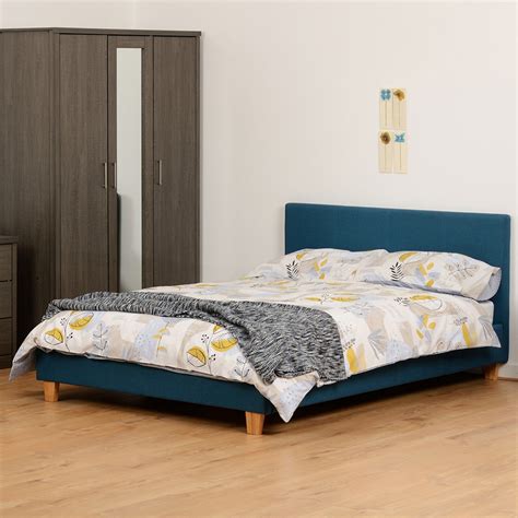 Seconique Prado Double Petrol Blue Fabric Faux Leather Bed Wilko