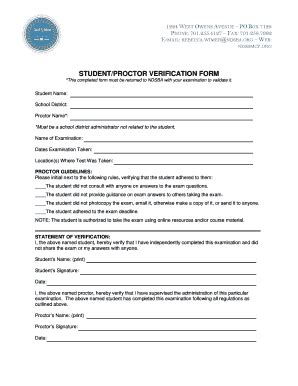 Fillable Online Ndsbmcp Student Proctor Verification Form Fax Email