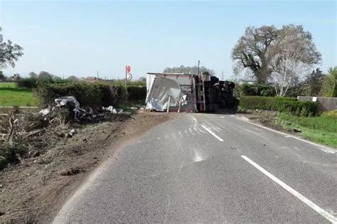 Lorry Overturns Outside Pub Closing Shropshire A Road As Paramedics