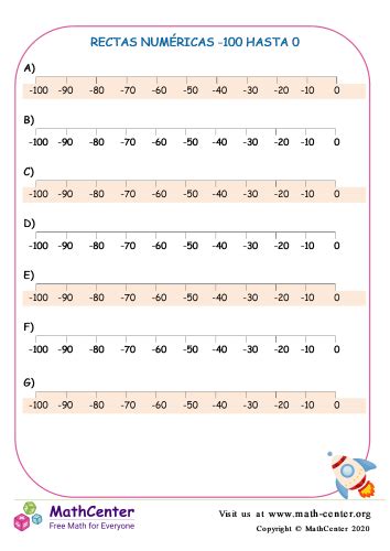 Rectas Num Ricas Hasta Hojas De Aprendizaje Math Center