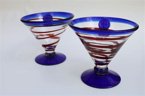 Kosta Boda Drinking Glasses Red Swirl W Cobalt Blue Made For Royal